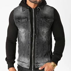 Grosses soldes 😀 Veste Jean Capuche GJ-3020 Gris Anthracite Noir de Armita ❤️