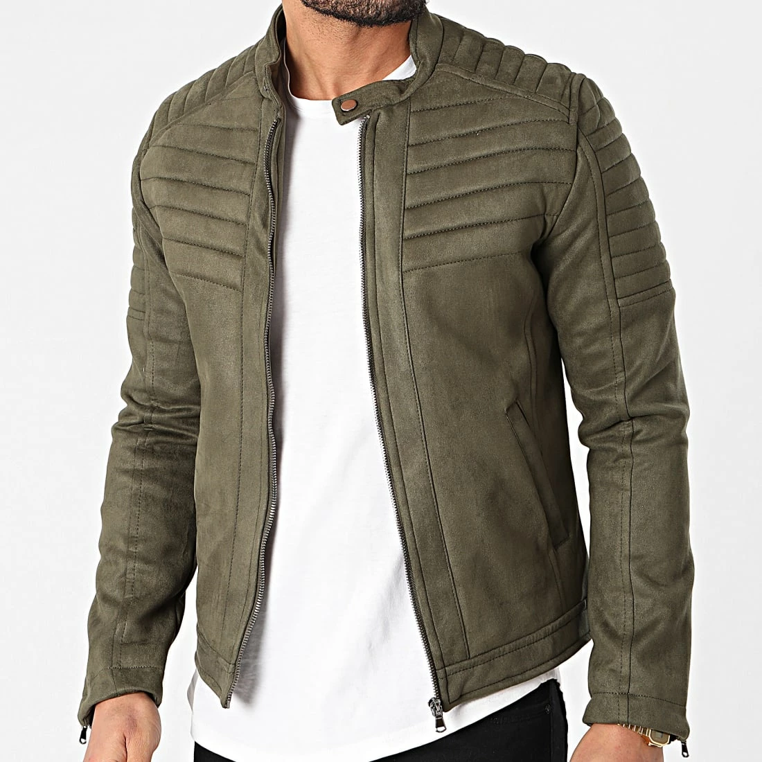 Acheter 🌟 Veste Biker Suédine 3144 Vert Kaki de Armita ⭐ 1 Acheter 🌟 Veste Biker Suédine 3144 Vert Kaki de Armita ⭐