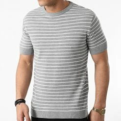 Tout neuf 🤩 Tee 👕 Shirt A Rayures AVP-156 Gris de Armita 💯