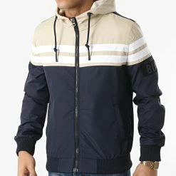 Meilleur prix 💯 Veste Zippée Capuche M-S3165 Bleu Marine Beige de Armita 😉