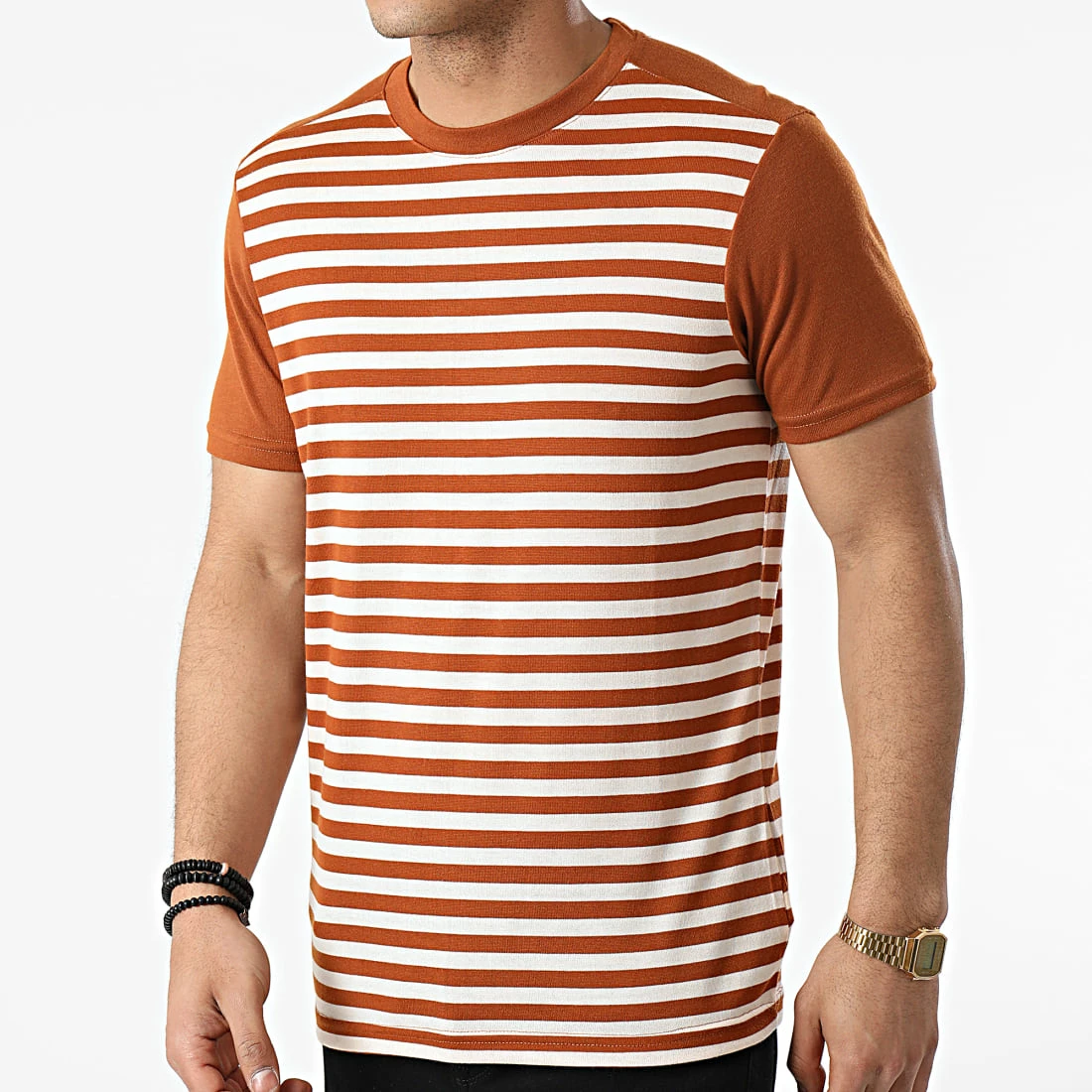 Vente flash 🧨 Tee 👚 Shirt A Rayures TC-564 Camel Blanc de Armita ⌛ 3 Vente flash 🧨 Tee 👚 Shirt A Rayures TC-564 Camel Blanc de Armita ⌛ – Image 3