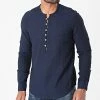 Meilleure affaire 🌟 Chemise Manches Longues Col Tunisien JCH-802 Bleu Marine Chiné de Armita 🤩