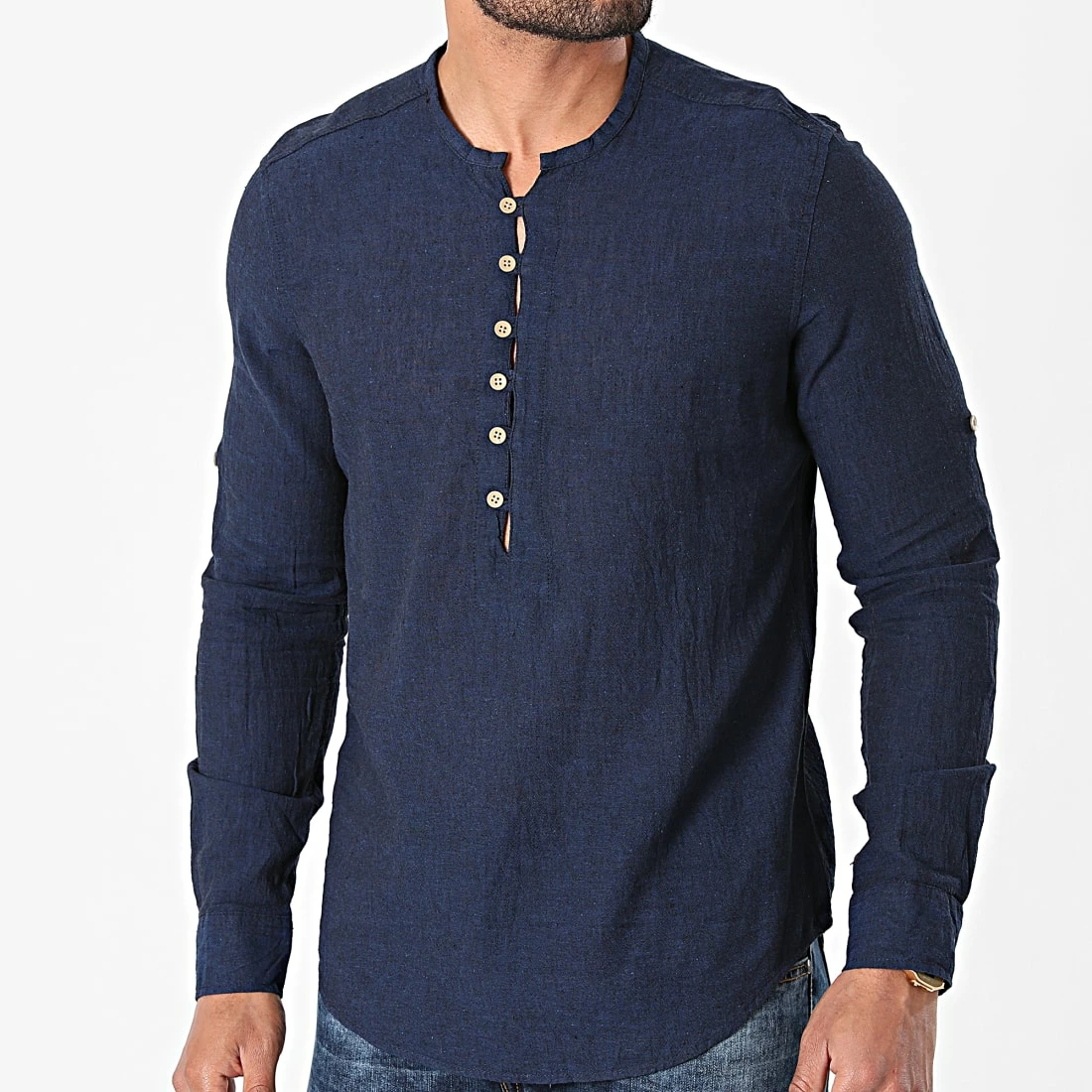 Meilleure affaire 🌟 Chemise Manches Longues Col Tunisien JCH-802 Bleu Marine Chiné de Armita 🤩 1 Meilleure affaire 🌟 Chemise Manches Longues Col Tunisien JCH-802 Bleu Marine Chiné de Armita 🤩