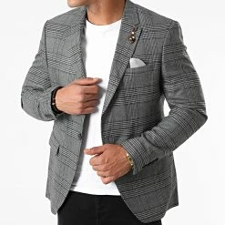 Sortie ⭐ Veste Blazer A Carreaux 7062 Gris Anthracite de Armita 🌟