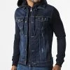 Remise 🤩 Veste Jean A Capuche GJ-3023 Bleu Denim Bleu Marine de Armita 😀