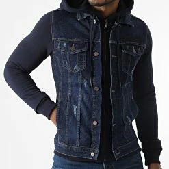 Remise 🤩 Veste Jean A Capuche GJ-3023 Bleu Denim Bleu Marine de Armita 😀 -Armita Soldes 2022 armita 285762 GJ 3023 BLUE 20210930T152924 03
