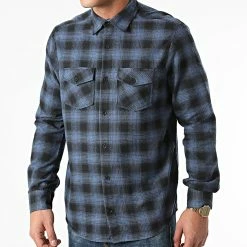 Sortie ❤️ Chemise Manches Longues A Carreaux Quenette Bleu Noir de Armita 😀