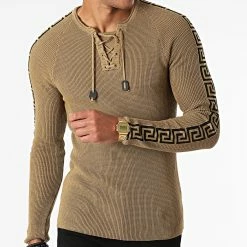 Nouveau 😍 Pull A Bandes ALP-331 Beige Renaissance de Armita ⭐