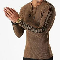 Meilleure vente ⭐ Pull A Bandes ALP-331 Camel Renaissance de Armita ⌛