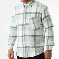 Meilleure vente 🛒 Chemise Manches Longues A Carreaux Tangelo Vert Clair Ecru de Armita ⭐