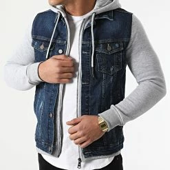 Budget 💯 Veste Jean Capuche GJ-3023 Bleu Denim Gris Chiné de Armita 🔥