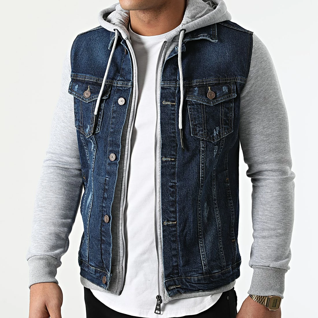 Budget 💯 Veste Jean Capuche GJ-3023 Bleu Denim Gris Chiné de Armita 🔥 3 Budget 💯 Veste Jean Capuche GJ-3023 Bleu Denim Gris Chiné de Armita 🔥 – Image 3