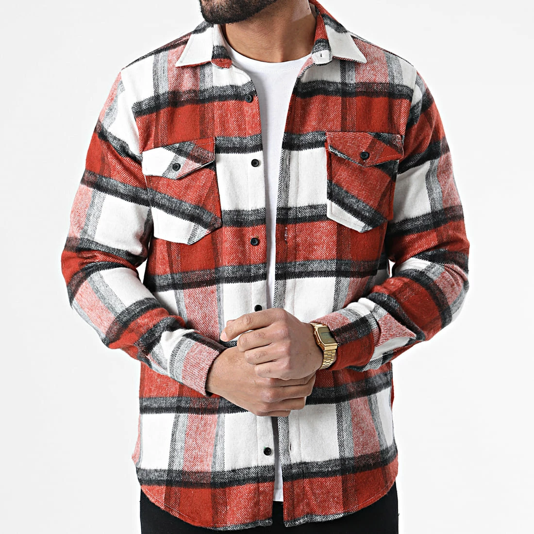 Meilleur prix 🔔 Surchemise A Carreaux Grenadille Orange Blanc Noir de Armita 👍 3 Meilleur prix 🔔 Surchemise A Carreaux Grenadille Orange Blanc Noir de Armita 👍 – Image 3