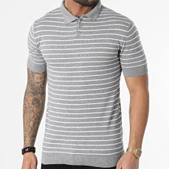 Tout neuf ⭐ Polo Manches Courtes A Rayures AVP-157 Gris Chiné de Armita 👏