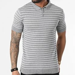 Tout neuf ⭐ Polo Manches Courtes A Rayures AVP-157 Gris Chiné de Armita 👏 -Armita Soldes 2022 armita 305031 APP 157 GREY 20220222T163532 03