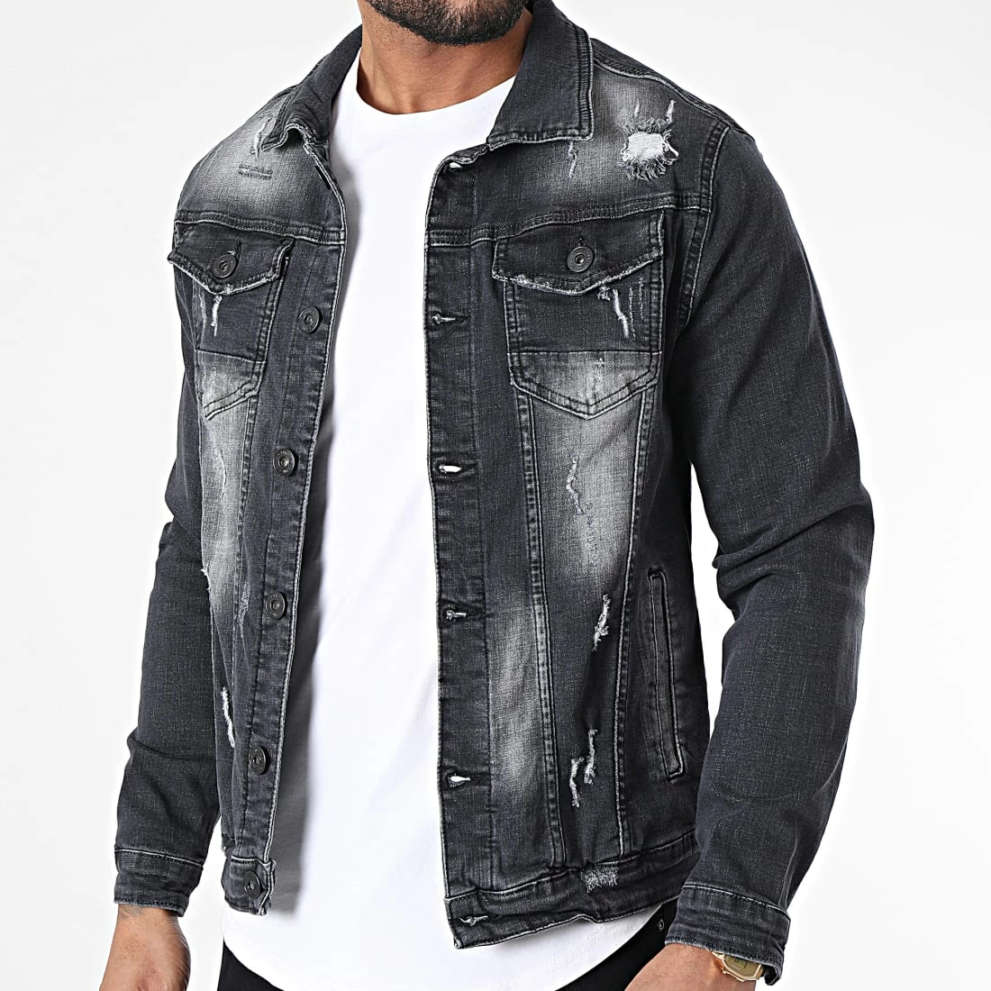 De gros 😉 Veste Jean GJ3019 Gris Anthracite de Armita 🌟 3 De gros 😉 Veste Jean GJ3019 Gris Anthracite de Armita 🌟 – Image 3