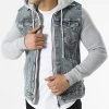 Offres 🎁 Veste Jean Zippée Capuche GJ-3020 Bleu Denim Gris Chiné de Armita 👍