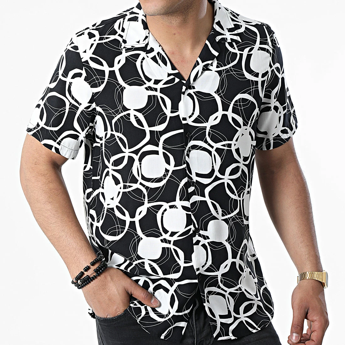 De gros 🔔 Chemise A Manches Courtes CH-5189 Noir Blanc de Armita 🤩 3 De gros 🔔 Chemise A Manches Courtes CH-5189 Noir Blanc de Armita 🤩 – Image 3