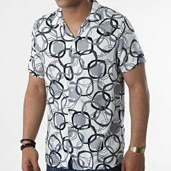 Sortie 🔔 Chemise A Manches Courtes CH-5189 Blanc Gris de Armita 🎁