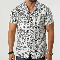 Grosses soldes 😍 Chemise A Manches Courtes CH-5199 Blanc Floral de Armita 🎉