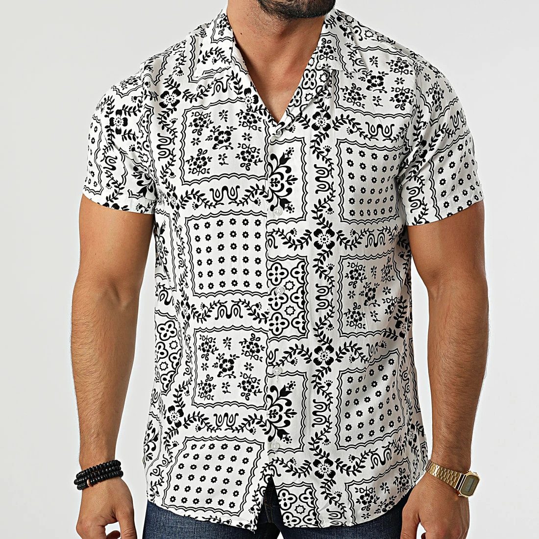 Grosses soldes 😍 Chemise A Manches Courtes CH-5199 Blanc Floral de Armita 🎉 1 Grosses soldes 😍 Chemise A Manches Courtes CH-5199 Blanc Floral de Armita 🎉