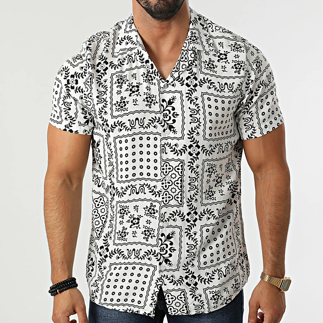 Grosses soldes 😍 Chemise A Manches Courtes CH-5199 Blanc Floral de Armita 🎉 3 Grosses soldes 😍 Chemise A Manches Courtes CH-5199 Blanc Floral de Armita 🎉 – Image 3