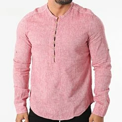 Top 10 🤩 Chemise Manches Longues Col Tunisien JCH-802 Rouge Chiné de Armita 🛒