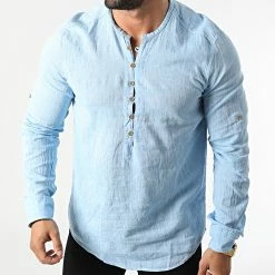 Budget 😍 Chemise Manches Longues Col Tunisien JCH-802 Bleu Clair Chiné de Armita ✔️ -Armita Soldes 2022 armita 319017 JCH 802 TURQUOISE 20220513T161907 03