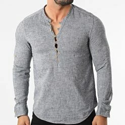 Promo ⭐ Chemise Manches Longues Col Tunisien JCH-802 Gris Anthracite Chiné de Armita ✔️