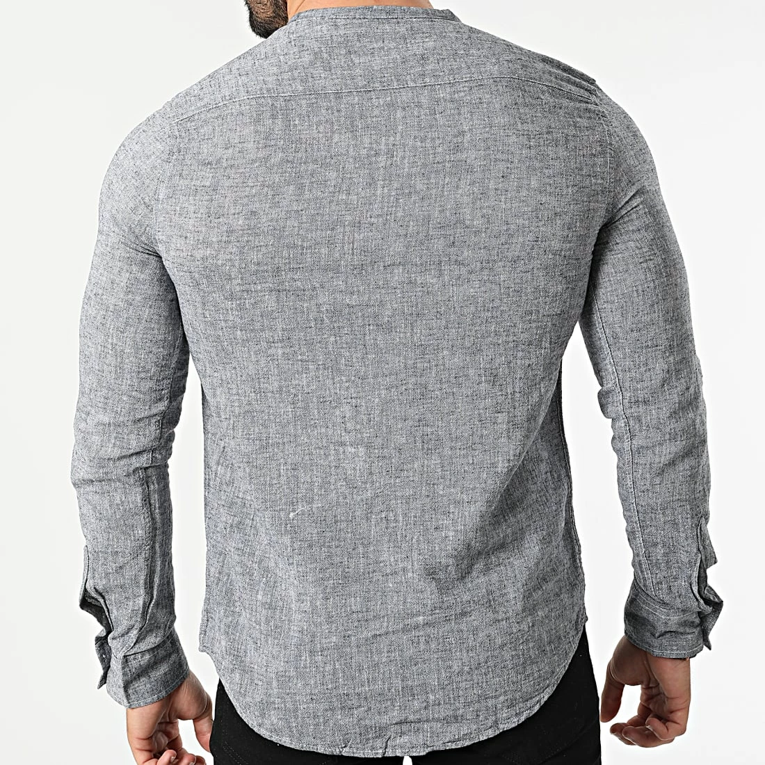 Promo ⭐ Chemise Manches Longues Col Tunisien JCH-802 Gris Anthracite Chiné de Armita ✔️ 4 Promo ⭐ Chemise Manches Longues Col Tunisien JCH-802 Gris Anthracite Chiné de Armita ✔️ – Image 4