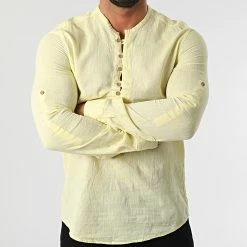 Promo 👍 Chemise Manches Longues Col Tunisien JCH-802 Jaune de Armita 🔔 -Armita Soldes 2022 armita 319021 JCH 802 YELLON 20220513T161922 03