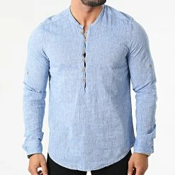 Coupon 🎉 Chemise Manches Longues Col Tunisien JCH-802 Bleu Marine Chiné de Armita 🎉