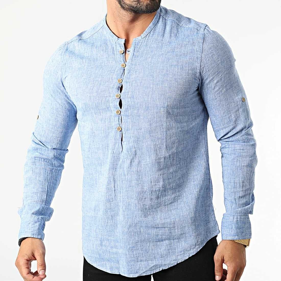 Coupon 🎉 Chemise Manches Longues Col Tunisien JCH-802 Bleu Marine Chiné de Armita 🎉 3 Coupon 🎉 Chemise Manches Longues Col Tunisien JCH-802 Bleu Marine Chiné de Armita 🎉 – Image 3
