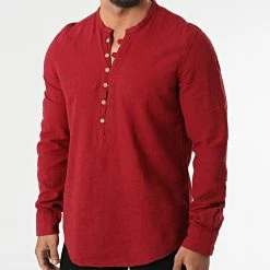 Promo 🔔 Chemise Manches Longues Col Tunisien JCH-802 Rouge de Armita 🔔