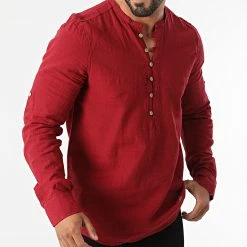 Promo 🔔 Chemise Manches Longues Col Tunisien JCH-802 Rouge de Armita 🔔 -Armita Soldes 2022 armita 319024 JCH 802 BURGUNDY 20220513T161412 03
