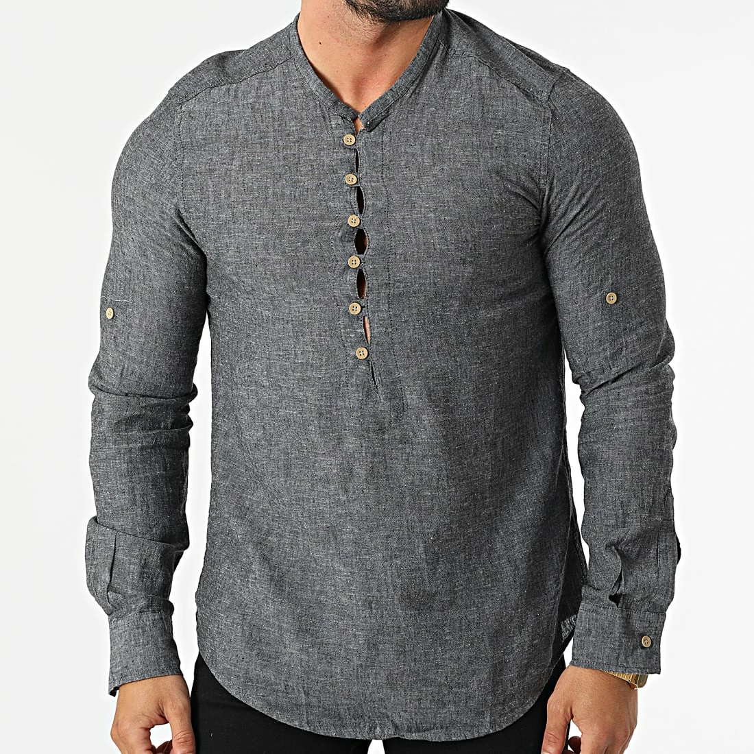 Meilleure affaire 🌟 Chemise Manches Longues Col Tunisien JCH-802 Noir Chiné de Armita ✔️ 1 Meilleure affaire 🌟 Chemise Manches Longues Col Tunisien JCH-802 Noir Chiné de Armita ✔️