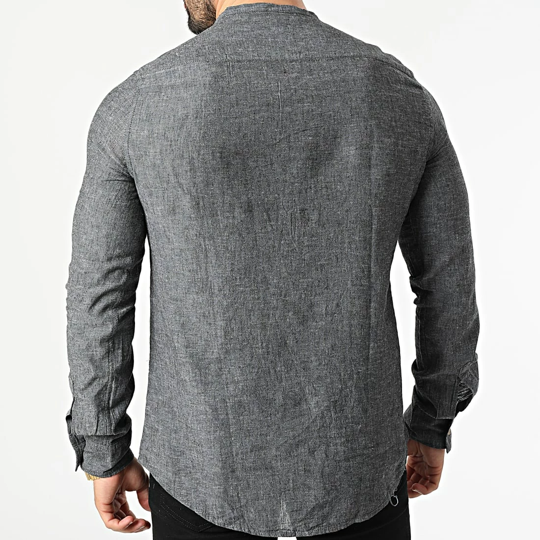 Meilleure affaire 🌟 Chemise Manches Longues Col Tunisien JCH-802 Noir Chiné de Armita ✔️ 4 Meilleure affaire 🌟 Chemise Manches Longues Col Tunisien JCH-802 Noir Chiné de Armita ✔️ – Image 4