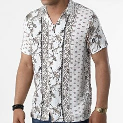 Promo 👍 Chemise A Manches Courtes CH-5196 Blanc Beige Floral de Armita 👏