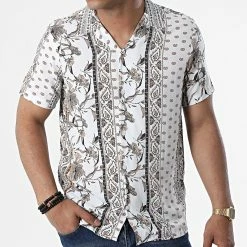 Promo 👍 Chemise A Manches Courtes CH-5196 Blanc Beige Floral de Armita 👏 -Armita Soldes 2022 armita 319069 CH 5196 HARDAL 20220516T160123 03