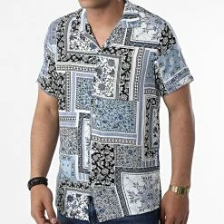 De gros 🥰 Chemise A Manches Courtes CH-5198 Blanc Noir Bleu Clair Floral de Armita 🎉