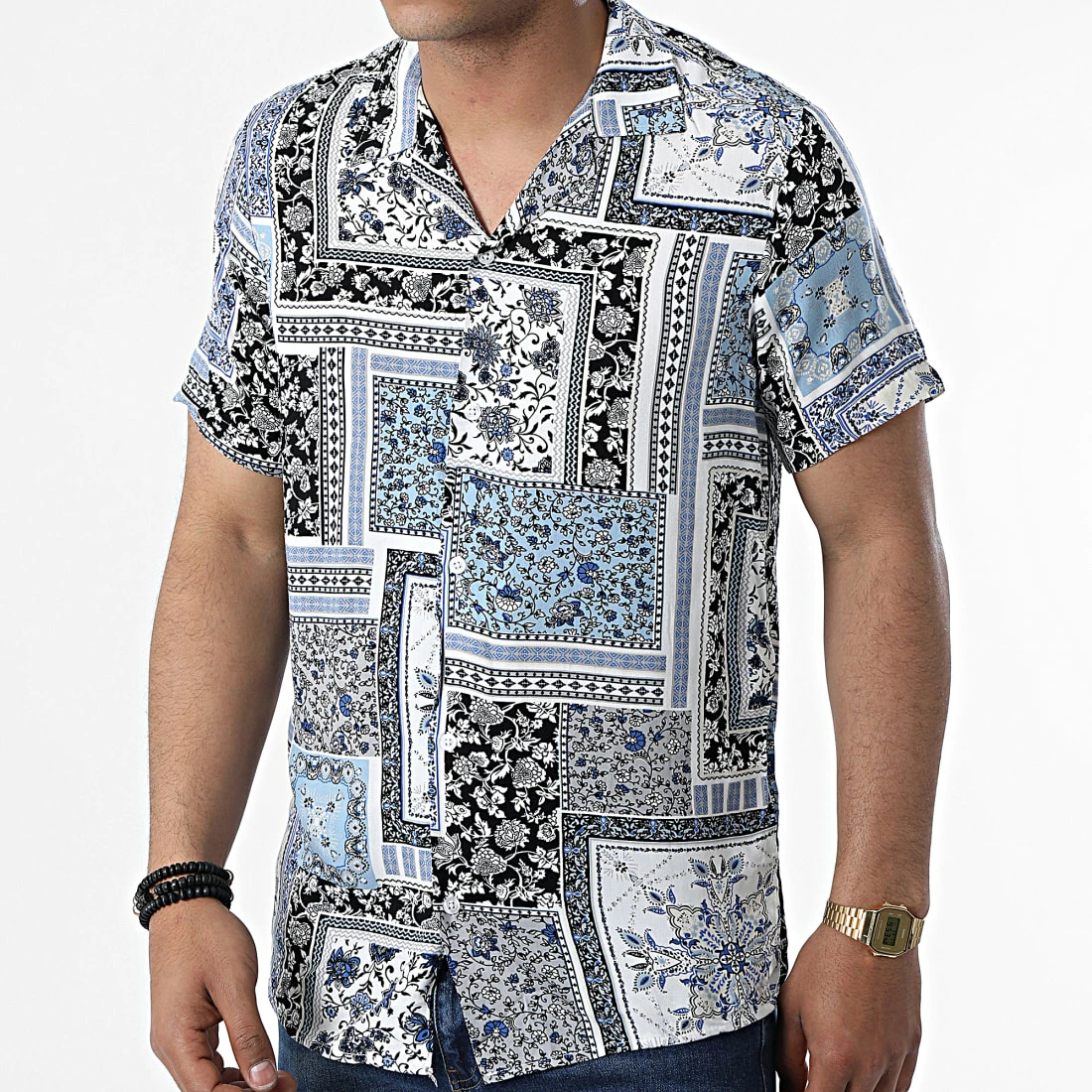 De gros 🥰 Chemise A Manches Courtes CH-5198 Blanc Noir Bleu Clair Floral de Armita 🎉 1 De gros 🥰 Chemise A Manches Courtes CH-5198 Blanc Noir Bleu Clair Floral de Armita 🎉