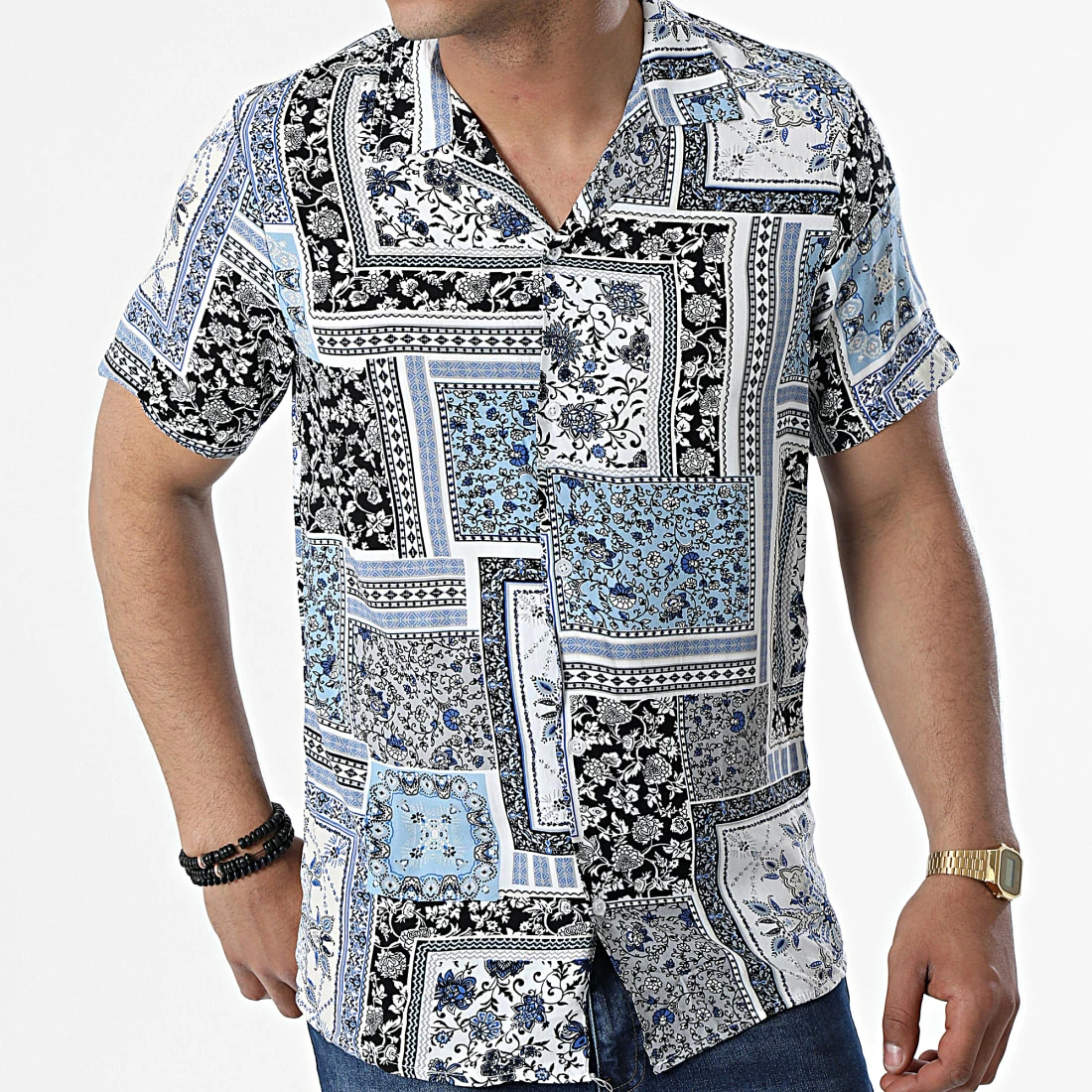 De gros 🥰 Chemise A Manches Courtes CH-5198 Blanc Noir Bleu Clair Floral de Armita 🎉 3 De gros 🥰 Chemise A Manches Courtes CH-5198 Blanc Noir Bleu Clair Floral de Armita 🎉 – Image 3