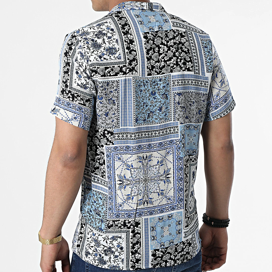 De gros 🥰 Chemise A Manches Courtes CH-5198 Blanc Noir Bleu Clair Floral de Armita 🎉 4 De gros 🥰 Chemise A Manches Courtes CH-5198 Blanc Noir Bleu Clair Floral de Armita 🎉 – Image 4