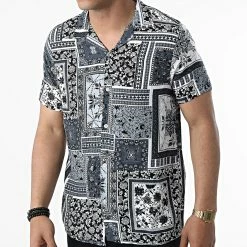 Nouveau 🔥 Chemise A Manches Courtes CH-5198 Noir Gris Floral de Armita ❤️