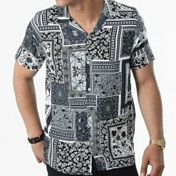 Nouveau 🔥 Chemise A Manches Courtes CH-5198 Noir Gris Floral de Armita ❤️ -Armita Soldes 2022 armita 319079 CH 5198 BLACK 20220516T160627 03