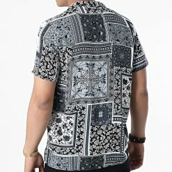 Nouveau 🔥 Chemise A Manches Courtes CH-5198 Noir Gris Floral de Armita ❤️ -Armita Soldes 2022 armita 319079 CH 5198 BLACK 20220516T160628 04