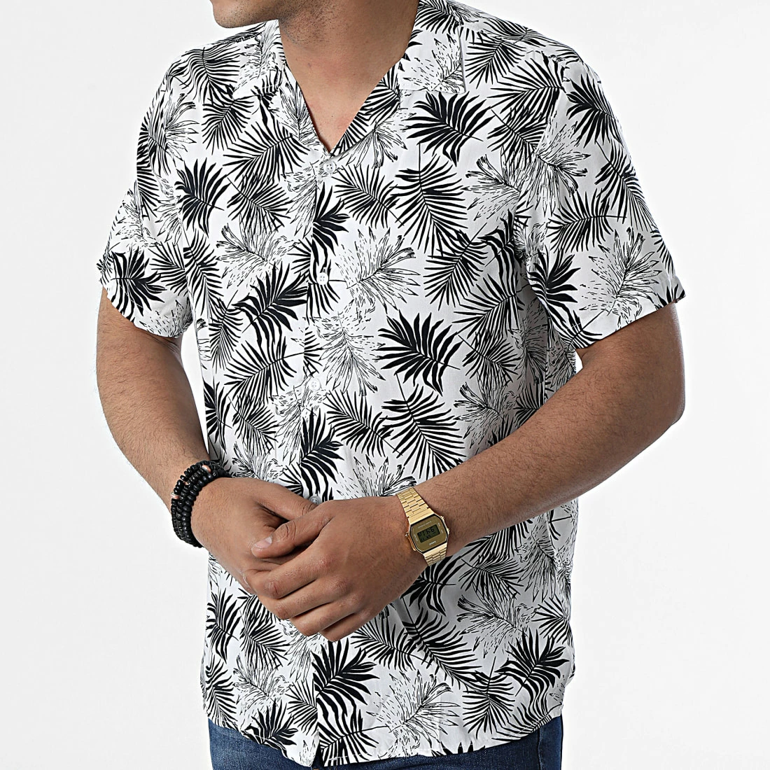 Promo 😀 Chemise A Manches Courtes CH-5197 Blanc Noir Floral de Armita 😉 3 Promo 😀 Chemise A Manches Courtes CH-5197 Blanc Noir Floral de Armita 😉 – Image 3