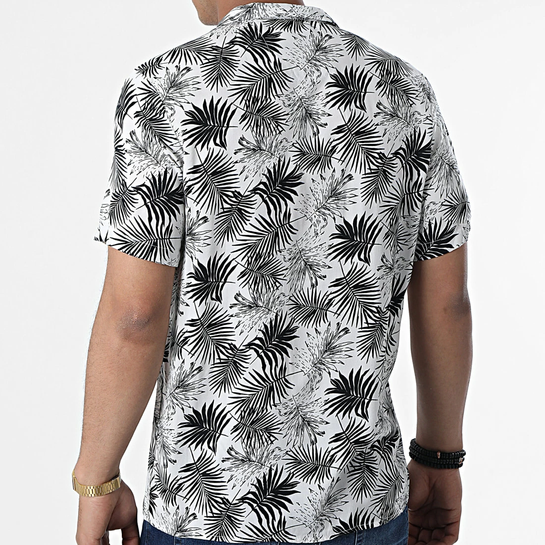 Promo 😀 Chemise A Manches Courtes CH-5197 Blanc Noir Floral de Armita 😉 4 Promo 😀 Chemise A Manches Courtes CH-5197 Blanc Noir Floral de Armita 😉 – Image 4