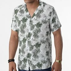 Grosses soldes 🤩 Chemise A Manches Courtes CH-5197 Blanc Vert Kaki Floral de Armita 🥰