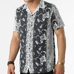 Bon marché ✔️ Chemise A Manches Courtes CH-5196 Gris Clair Gris Anthracite Floral de Armita 🔔